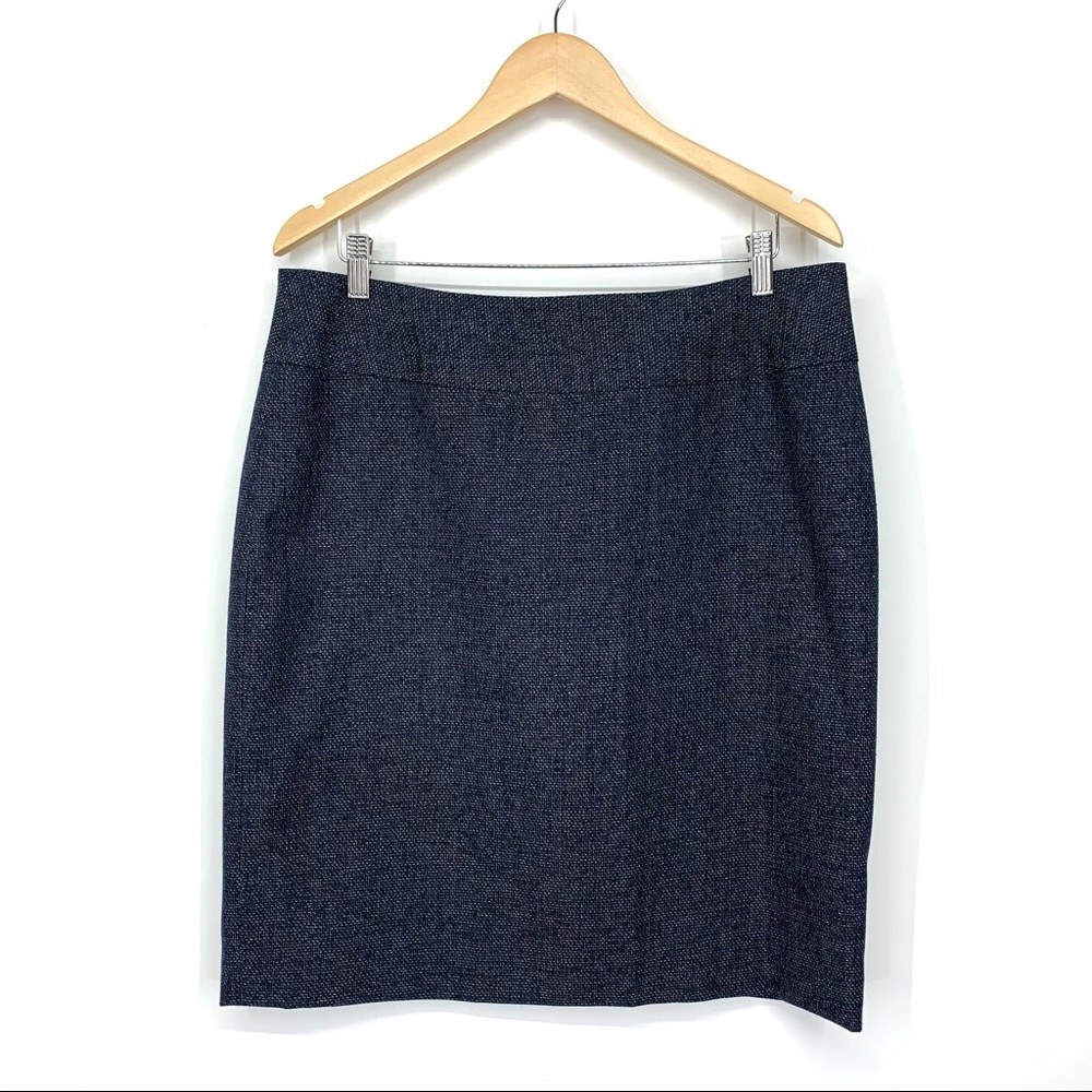 Anne Klein Preppy Navy Blue Tweed Pattern White Weave Lined Career Skirt Size 14